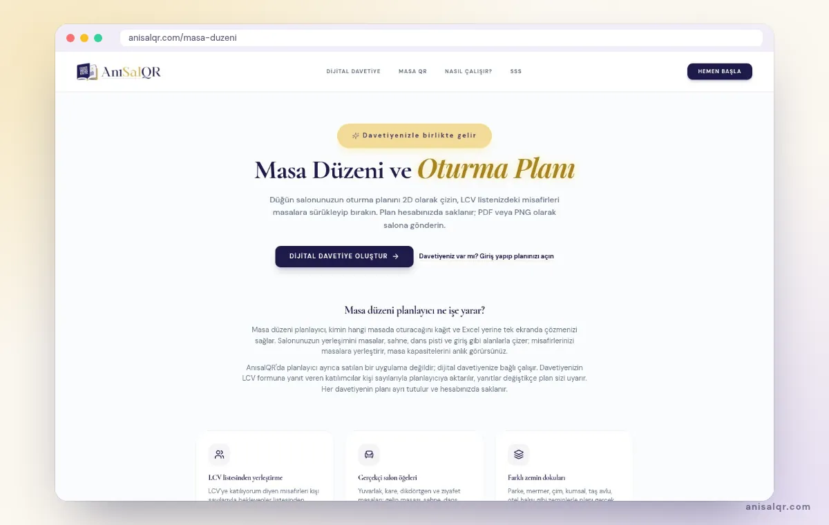 Dijital masa düzeni ve oturma planı planlayıcısı